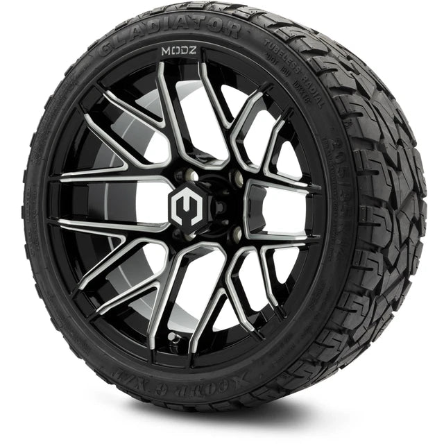 MODZ 14" Matrix Glossy Black Ball Mill Wheels & Off-Road Tires Combo