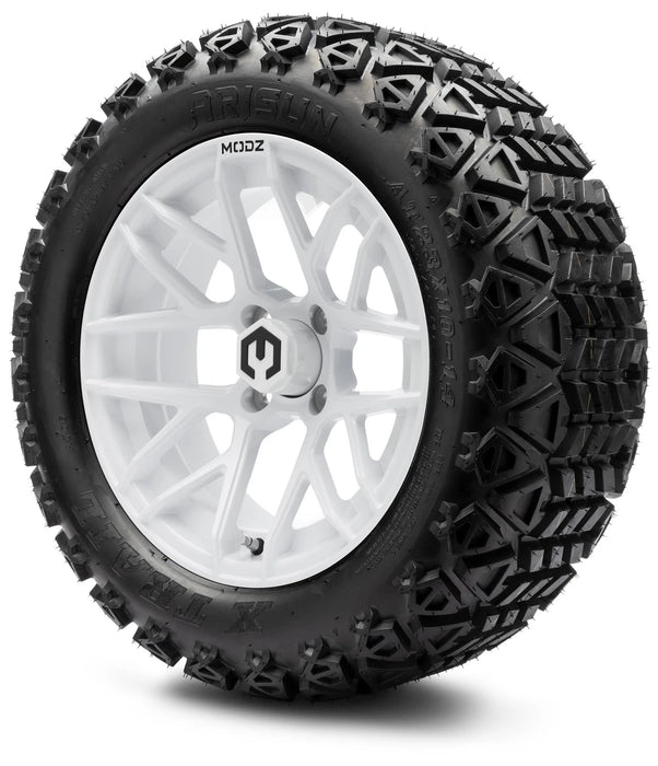 MODZ 14" Matrix Glossy White Wheels & Off-Road Tires Combo