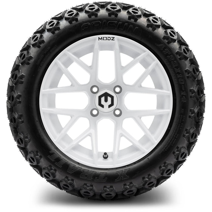 MODZ 14" Matrix Glossy White Wheels & Off-Road Tires Combo