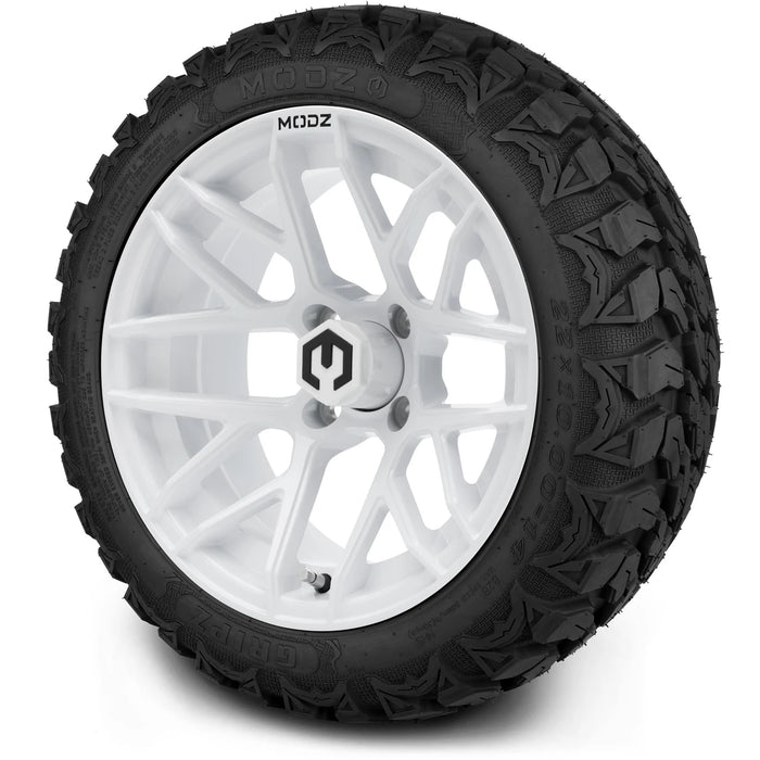 MODZ 14" Matrix Glossy White Wheels & Off-Road Tires Combo