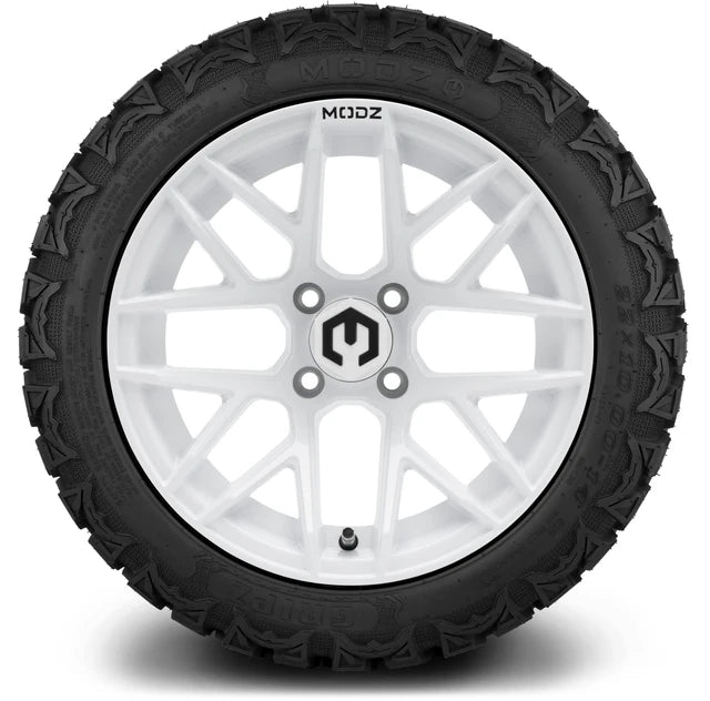 MODZ 14" Matrix Glossy White Wheels & Off-Road Tires Combo