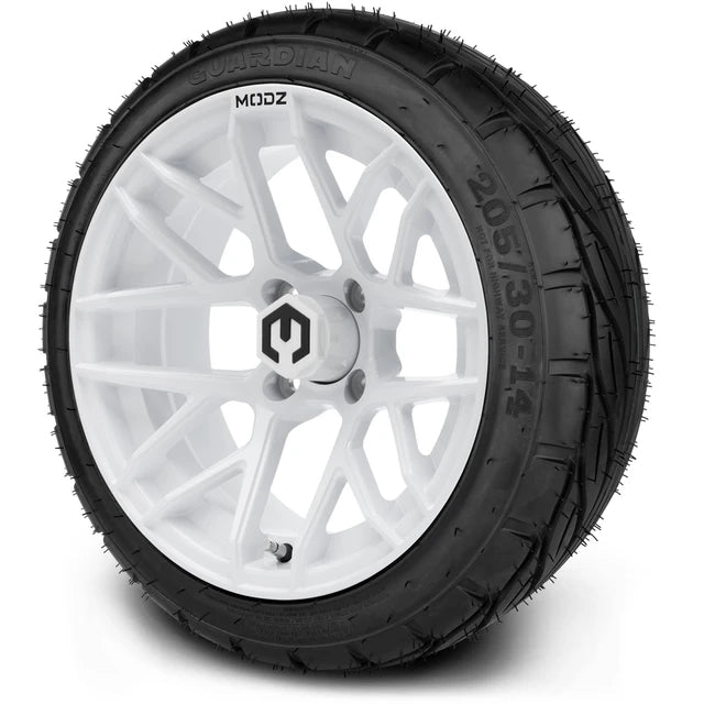 MODZ 14" Matrix Glossy White Wheels & Street Tires Combo