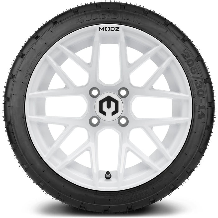 MODZ 14" Matrix Glossy White Wheels & Street Tires Combo