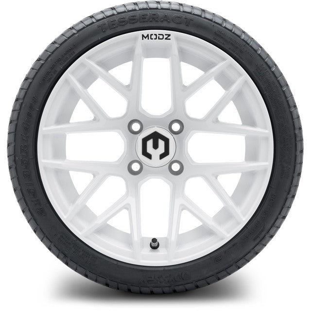 MODZ 14" Matrix Glossy White Wheels & Street Tires Combo