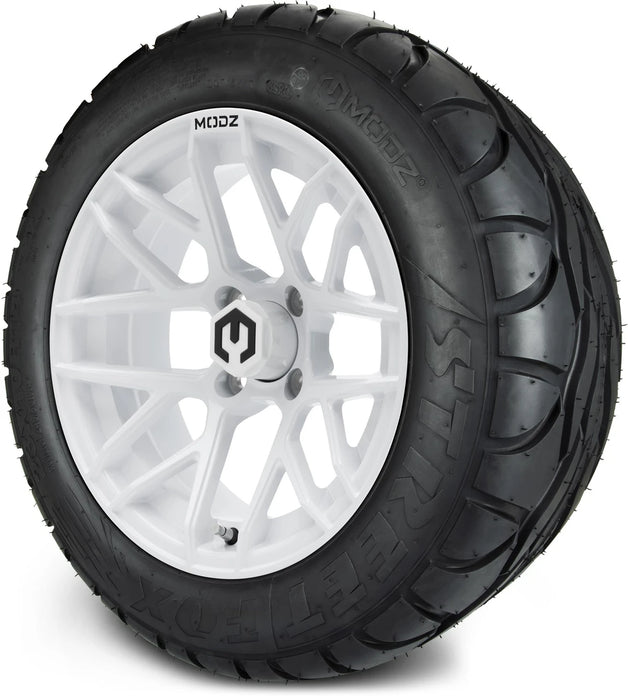MODZ 14" Matrix Glossy White Wheels & Street Tires Combo