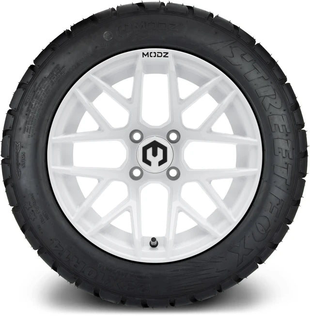 MODZ 14" Matrix Glossy White Wheels & Street Tires Combo