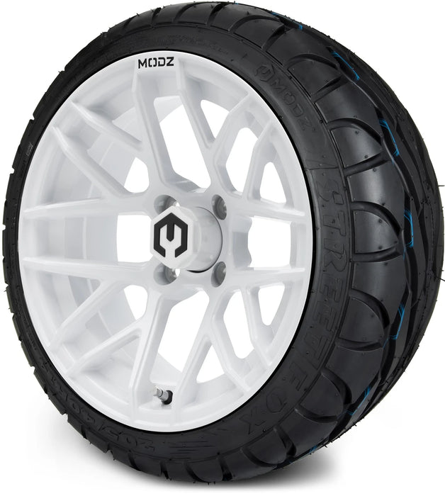 MODZ 14" Matrix Glossy White Wheels & Street Tires Combo