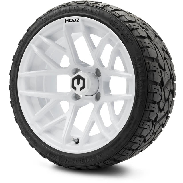 MODZ 14" Matrix Glossy White Wheels & Off-Road Tires Combo