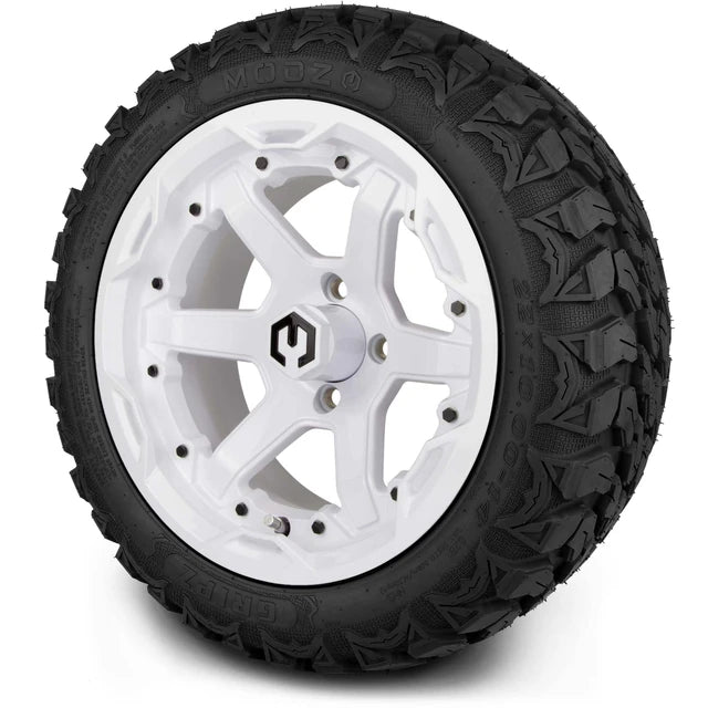 MODZ 14" Gladiator Glossy White Wheels & Off-Road Tires Combo
