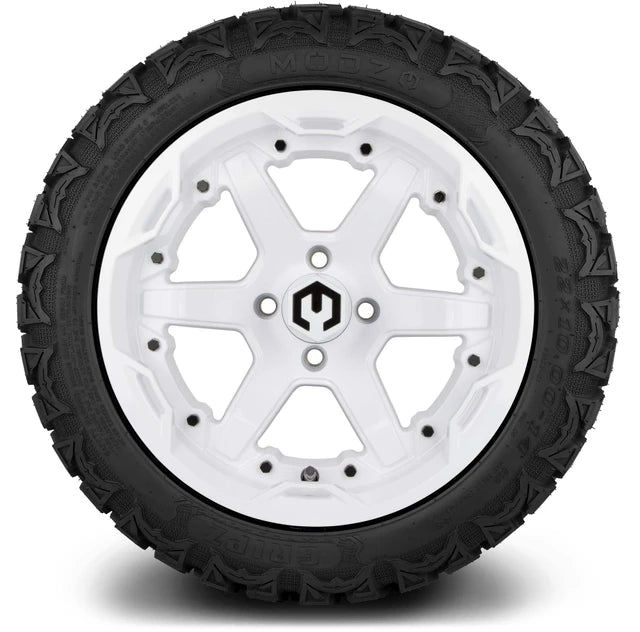 MODZ 14" Gladiator Glossy White Wheels & Off-Road Tires Combo