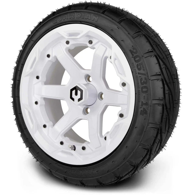 MODZ 14" Gladiator Glossy White Wheels and Street Tires Combo
