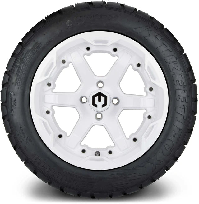 MODZ 14" Gladiator Glossy White Wheels and Street Tires Combo
