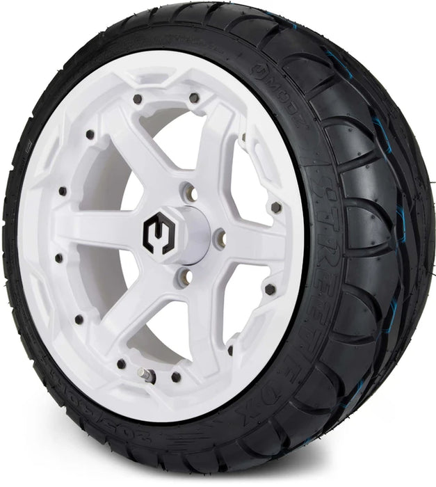 MODZ 14" Gladiator Glossy White Wheels and Street Tires Combo