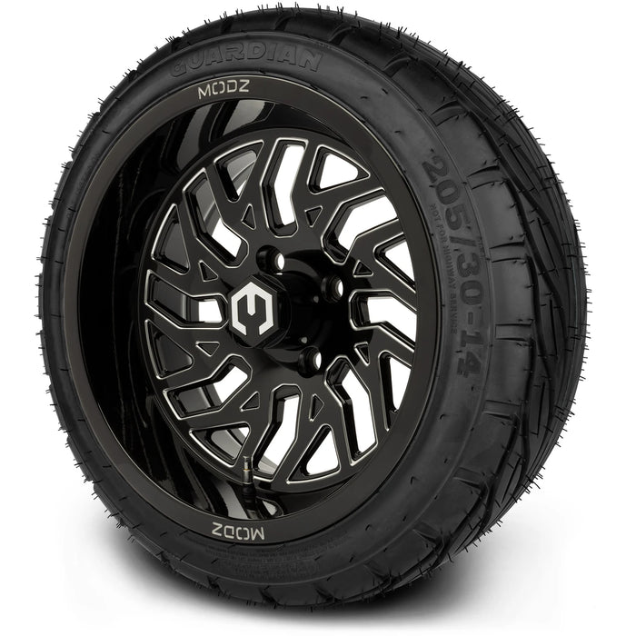 MODZ 14" Carnage Glossy Black with Ball Mill Wheels & Street Tires Combo