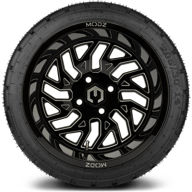 MODZ 14" Carnage Glossy Black with Ball Mill Wheels & Street Tires Combo