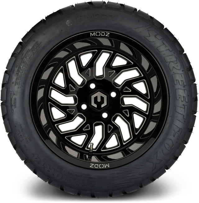 MODZ 14" Carnage Glossy Black with Ball Mill Wheels & Street Tires Combo