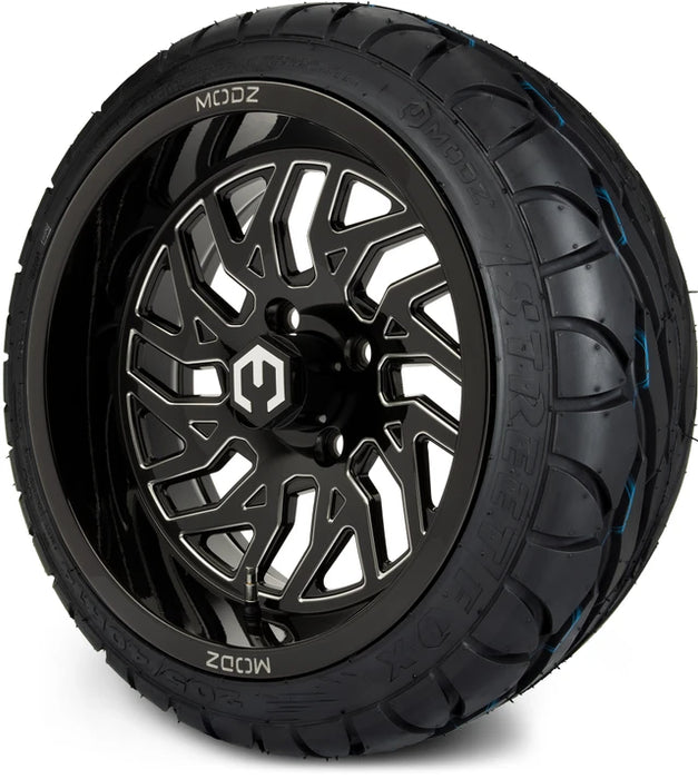 MODZ 14" Carnage Glossy Black with Ball Mill Wheels & Street Tires Combo