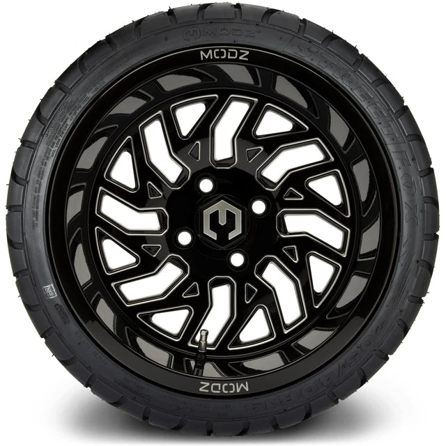 MODZ 14" Carnage Glossy Black with Ball Mill Wheels & Street Tires Combo