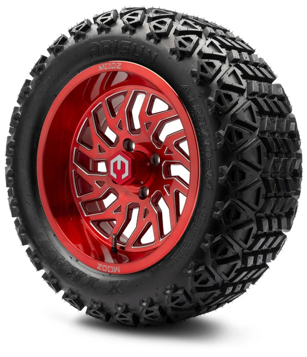 MODZ 14" Carnage Brushed Red with Ball Mill Wheels & Off-Road Tires Combo