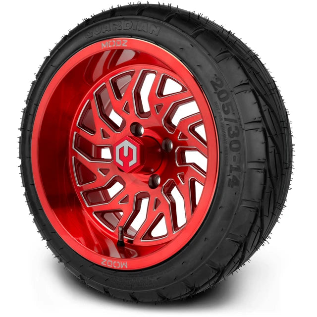 MODZ 14" Carnage Brushed Red with Ball Mill Wheels & Street Tires Combo