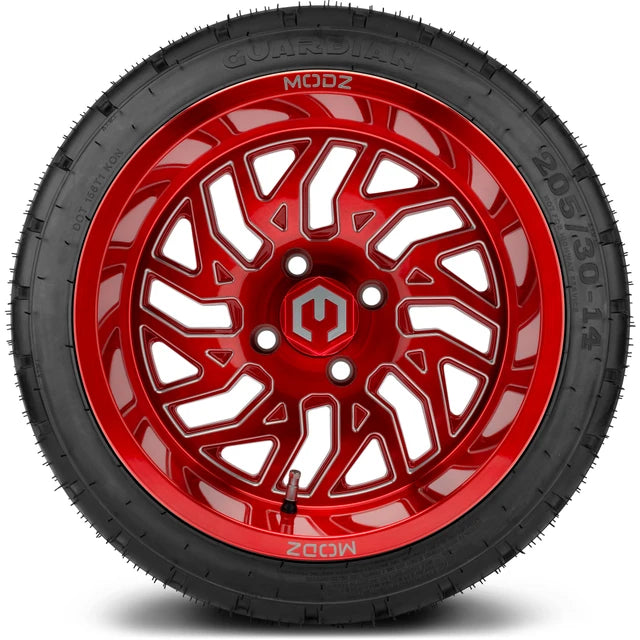 MODZ 14" Carnage Brushed Red with Ball Mill Wheels & Street Tires Combo