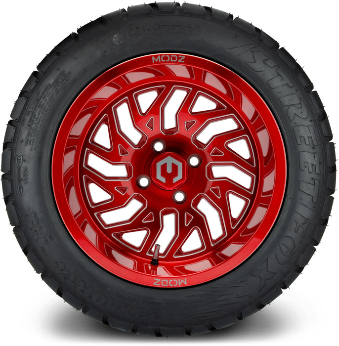 MODZ 14" Carnage Brushed Red with Ball Mill Wheels & Street Tires Combo