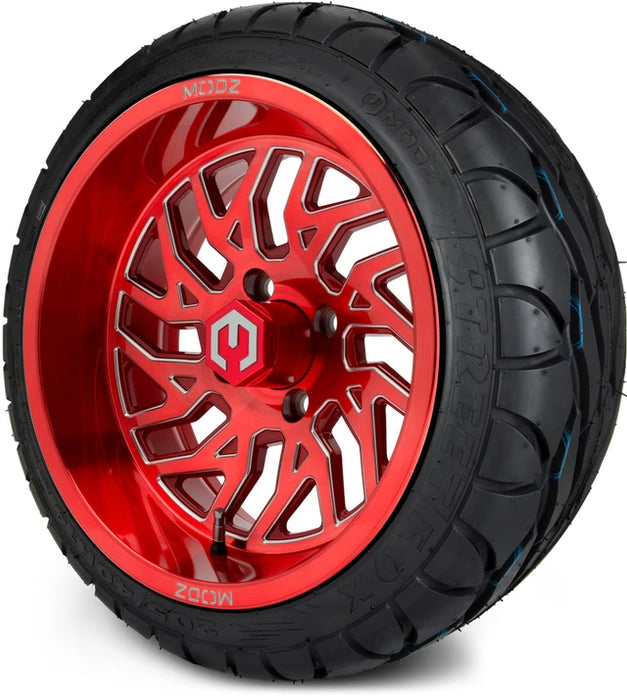 MODZ 14" Carnage Brushed Red with Ball Mill Wheels & Street Tires Combo