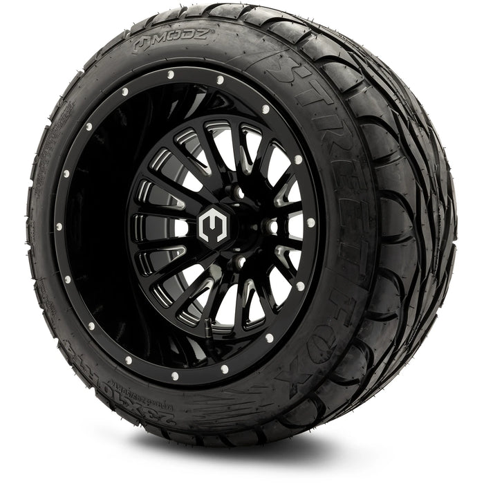 MODZ 14" Assassin Glossy Black with Ball Mill Wheels & Street Tires Combo