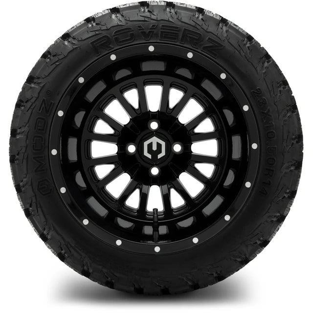 MODZ 14" Assassin Glossy Black Wheels & Off-Road Tires Combo