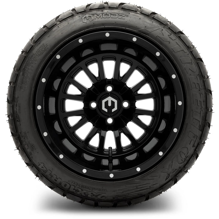MODZ 14" Assassin Glossy Black Wheels & Street Tires Combo