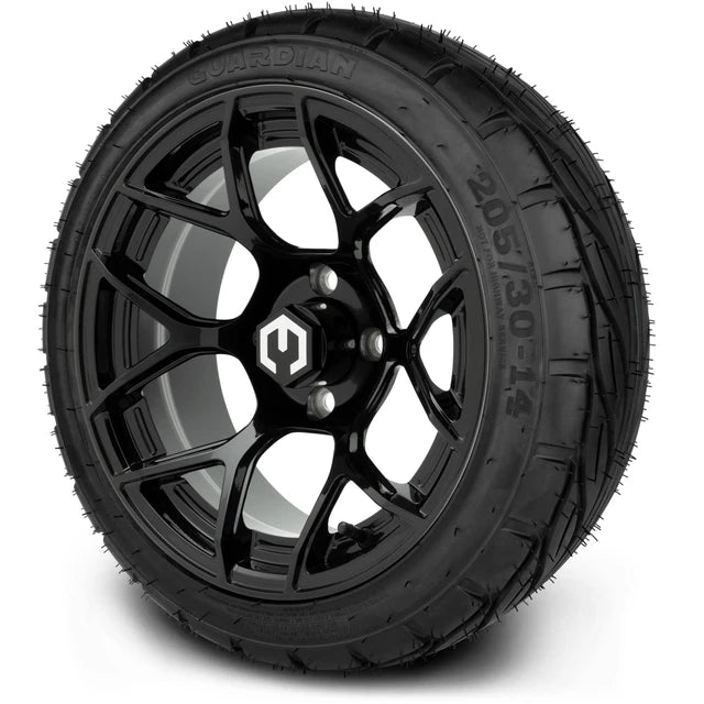 MODZ 14" Renegade Glossy Black Wheels & Street Tires Combo