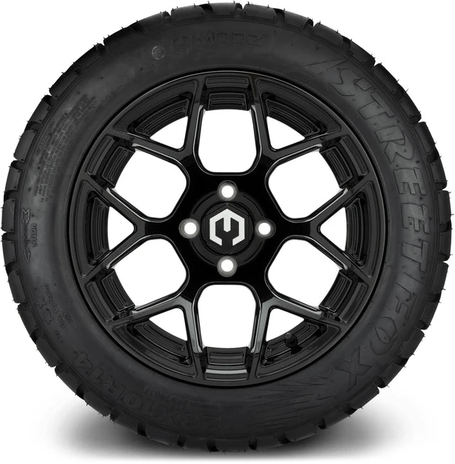 MODZ 14" Renegade Glossy Black Wheels & Street Tires Combo