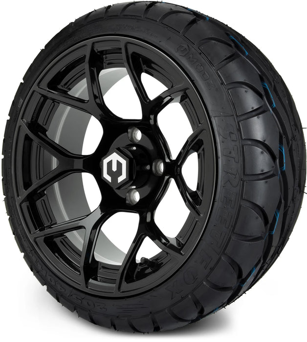 MODZ 14" Renegade Glossy Black Wheels & Street Tires Combo