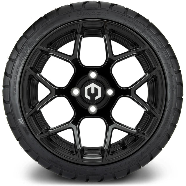 MODZ 14" Renegade Glossy Black Wheels & Street Tires Combo