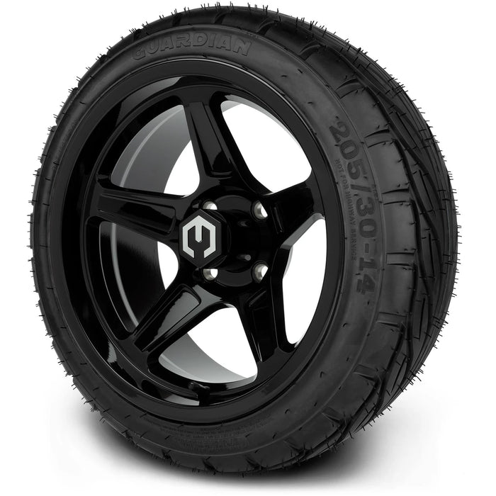 MODZ 14" Drift Glossy Black Wheels & Street Tires Combo