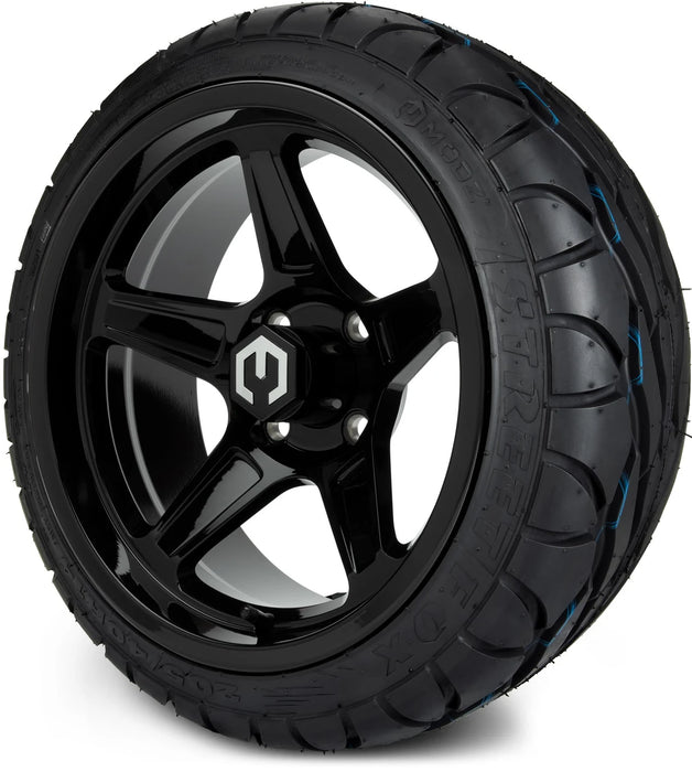 MODZ 14" Drift Glossy Black Wheels & Street Tires Combo