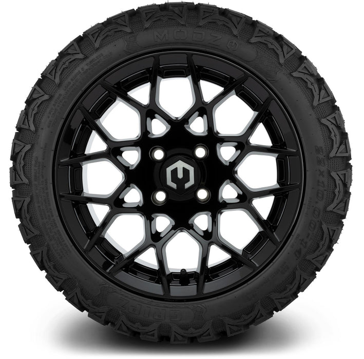 MODZ 14" Blitz Glossy Black Wheels & Off-Road Tires Combo