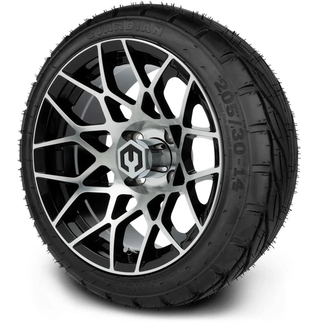 MODZ 14" Blitz Machined Black Wheels & Street Tires Combo