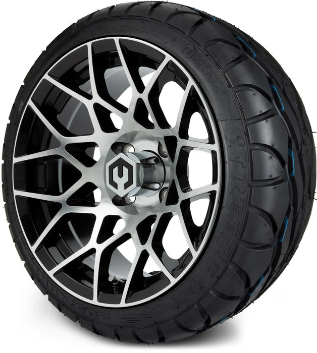 MODZ 14" Blitz Machined Black Wheels & Street Tires Combo