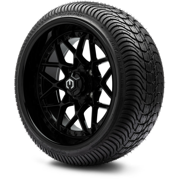 MODZ 14" Formula Glossy Black Wheels & Street Tires Combo