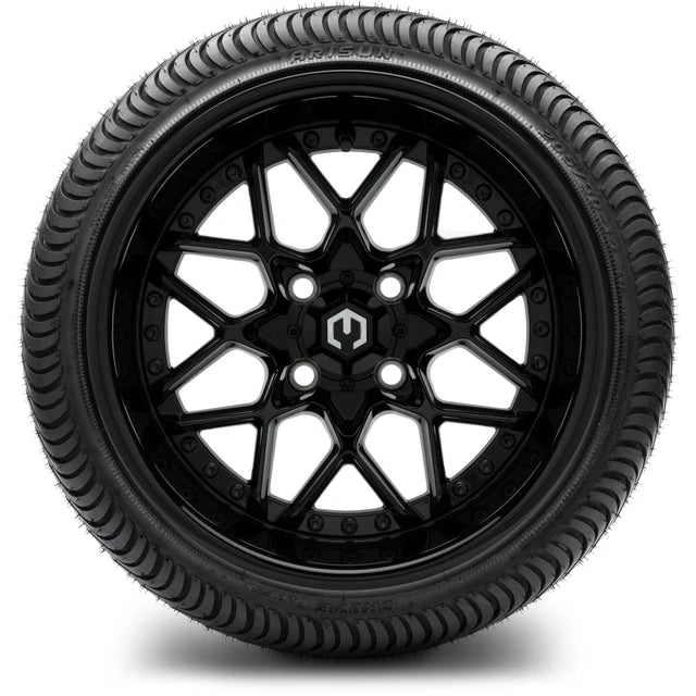 MODZ 14" Formula Glossy Black Wheels & Street Tires Combo