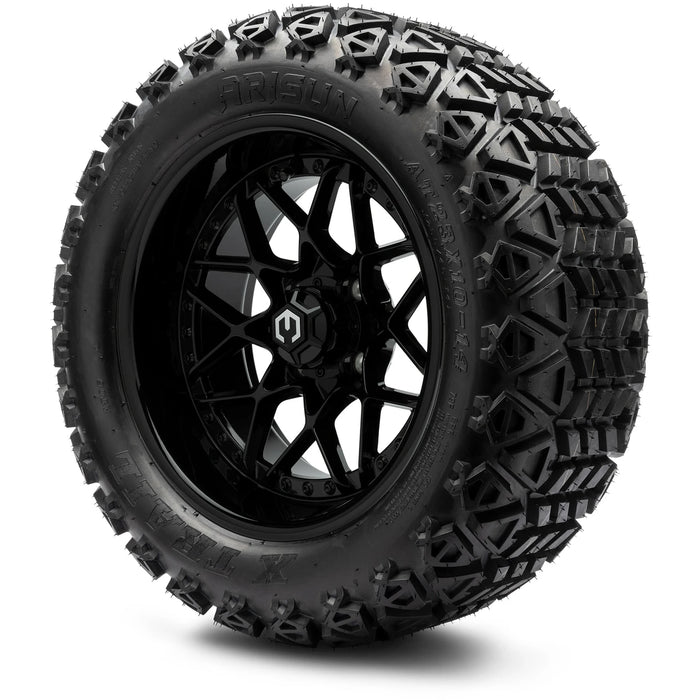 MODZ 14" Formula Glossy Black Wheels & Off-Road Tires Combo