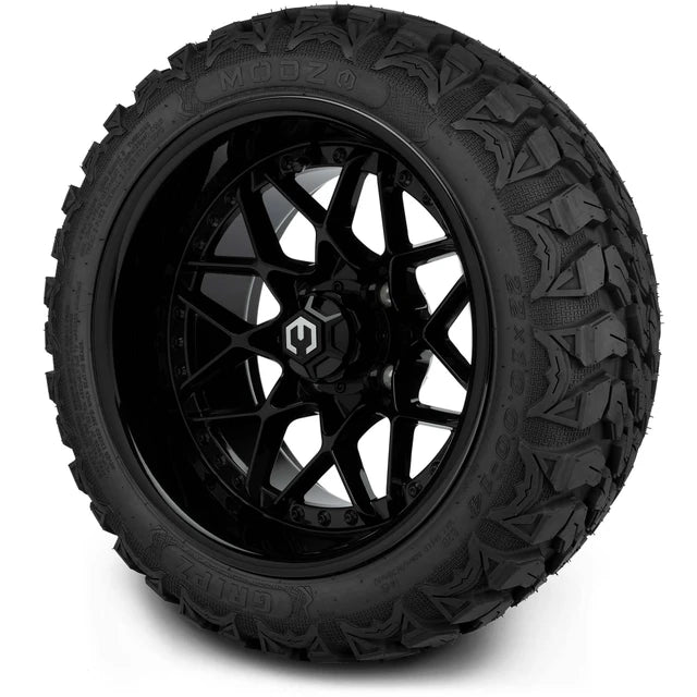 MODZ 14" Formula Glossy Black Wheels & Off-Road Tires Combo