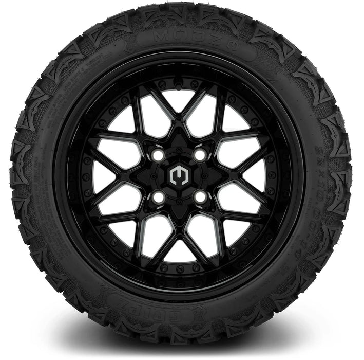MODZ 14" Formula Glossy Black Wheels & Off-Road Tires Combo
