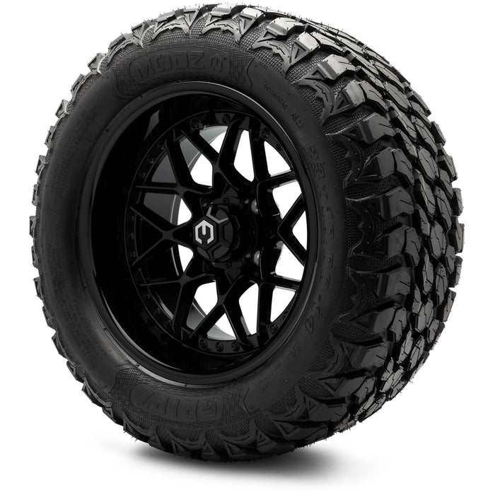 MODZ 14" Formula Glossy Black Wheels & Off-Road Tires Combo