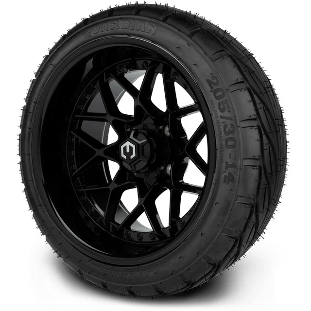 MODZ 14" Formula Glossy Black Wheels & Street Tires Combo