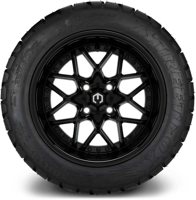 MODZ 14" Formula Glossy Black Wheels & Street Tires Combo