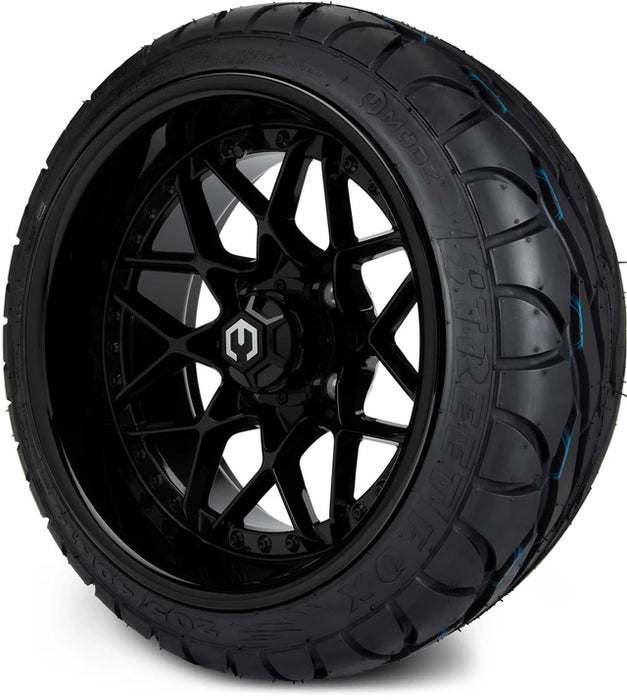 MODZ 14" Formula Glossy Black Wheels & Street Tires Combo