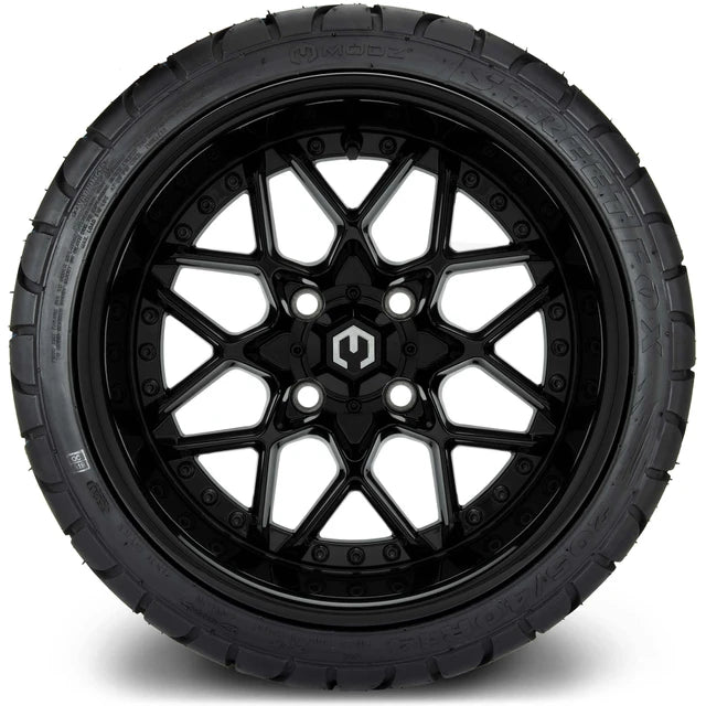 MODZ 14" Formula Glossy Black Wheels & Street Tires Combo