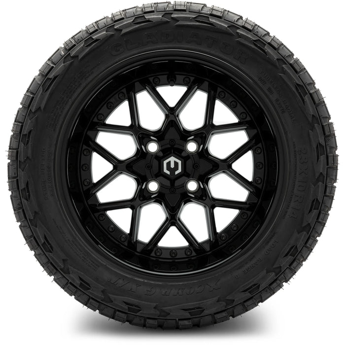 MODZ 14" Formula Glossy Black Wheels & Off-Road Tires Combo
